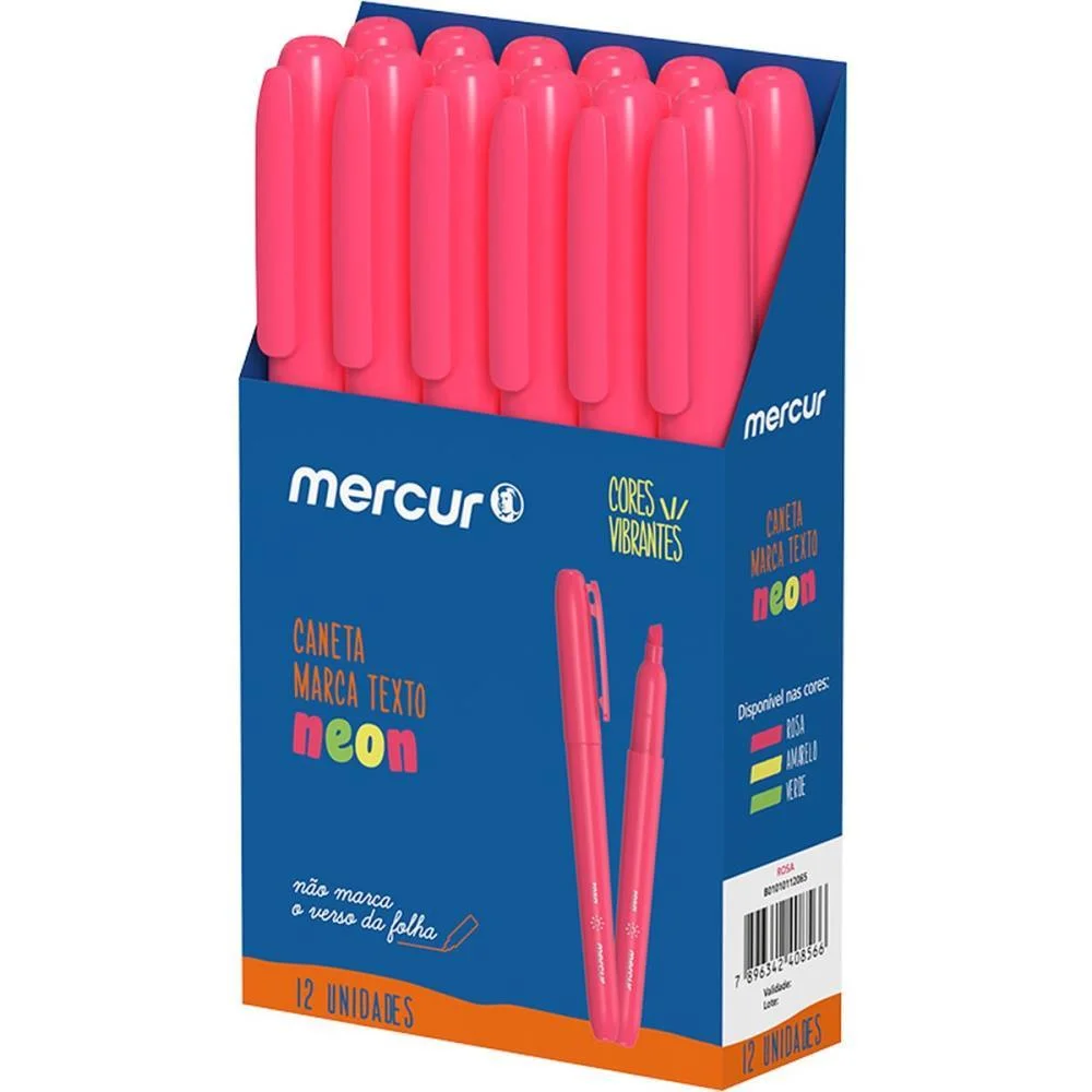 Caneta Marca Texto Rosa Neon Mercur (Cx.c/12) - imagem 2