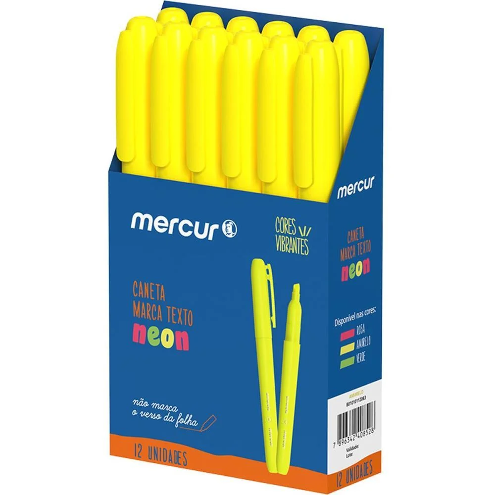 Caneta Marca Texto Amarelo Neon Mercur (Cx.c/12) - imagem 2