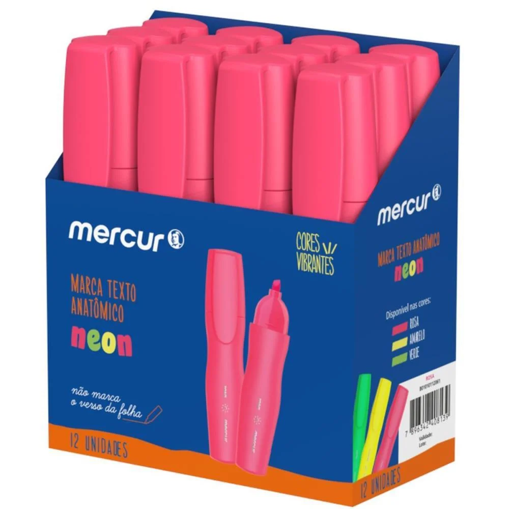 Caneta Marca Texto Rosa Anatomico Mercur (Cx.c/12) - imagem 3