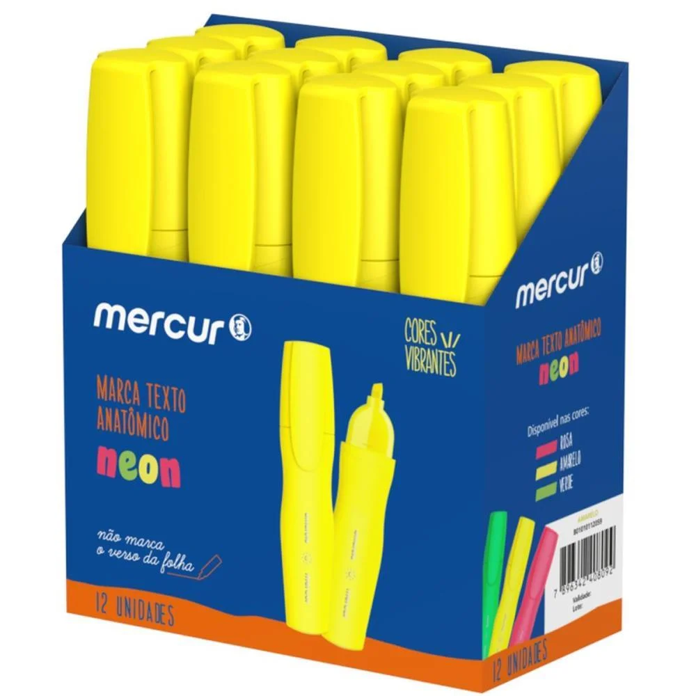 Caneta Marca Texto Amarelo Anatomico Mercur (Cx.c/12) - imagem 2