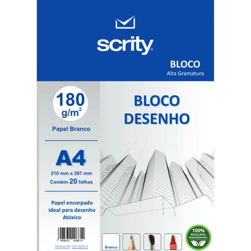 Bloco Para Educacao Artistica Desenho A4 Branco 180G 20Fls. Scrity (Pacote) - imagem 2