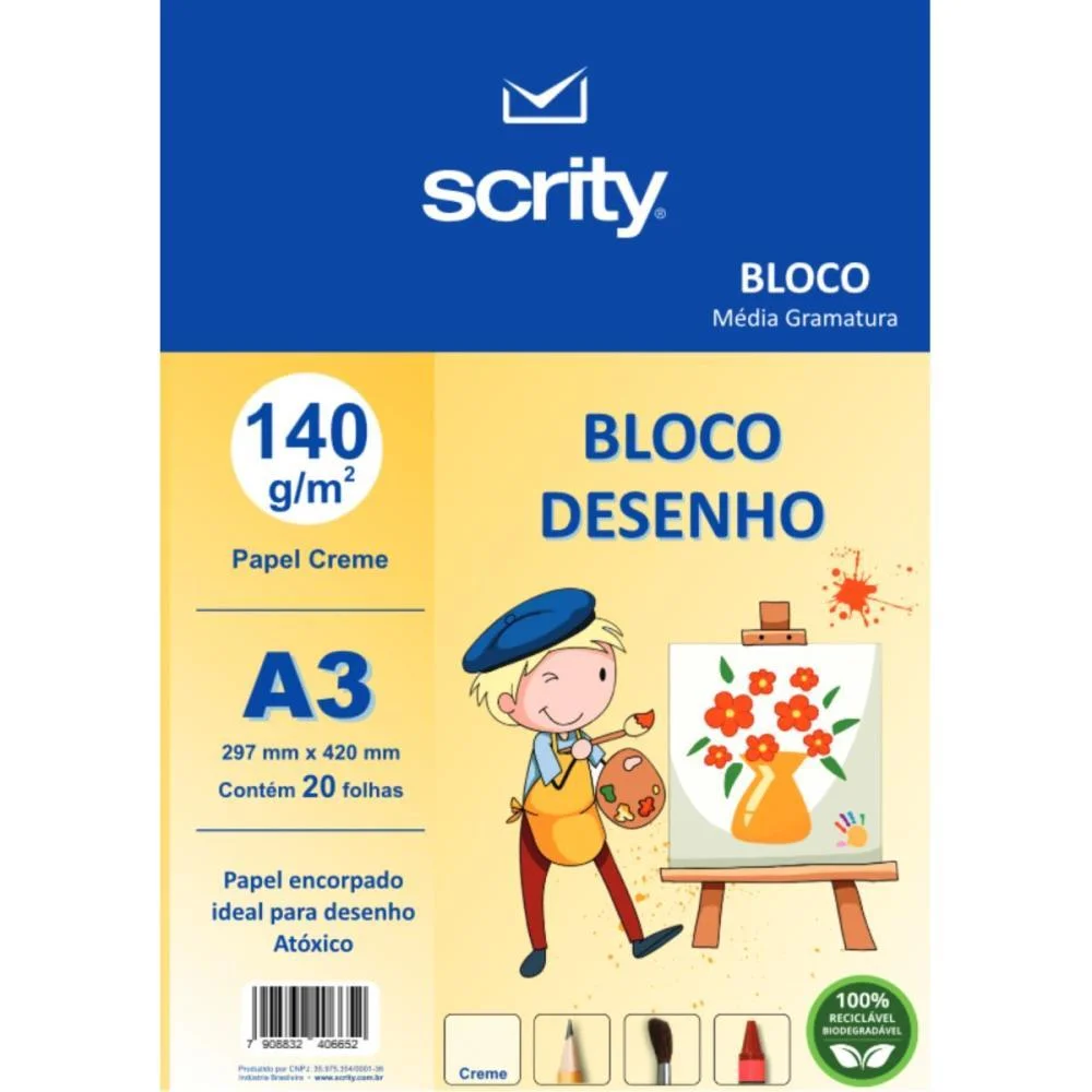 Bloco Para Educacao Artistica Desenho A3 Creme 140G 20Fls. Scrity (Pacote) - imagem 2