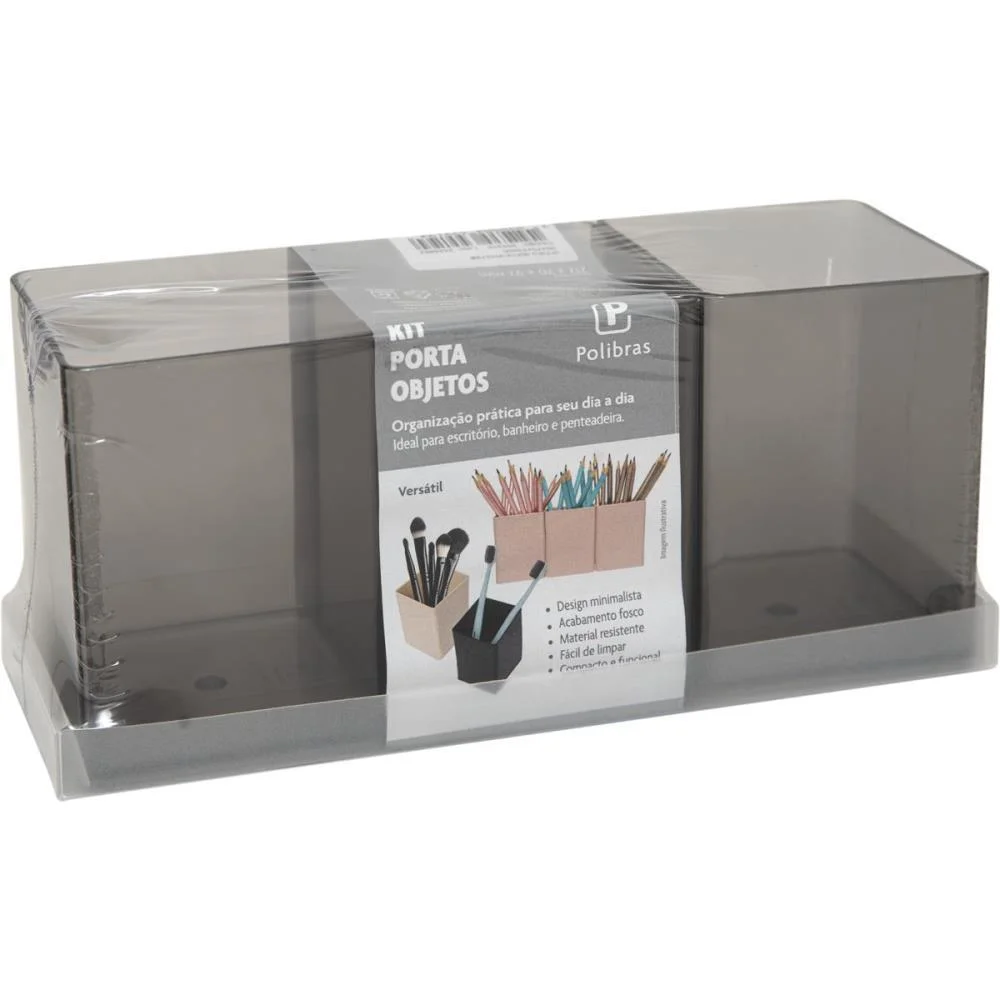 Acessorio Para Mesa Organizador Office Preto 3 Pec Polibras (Kit) - imagem 4