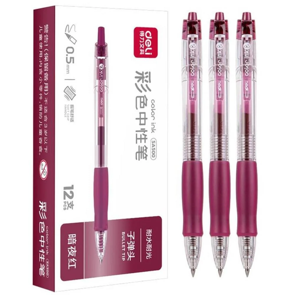 Caneta Gel Retratil C/Grip Vinho 0,5Mm Deli (Cx.c/12) - imagem 3