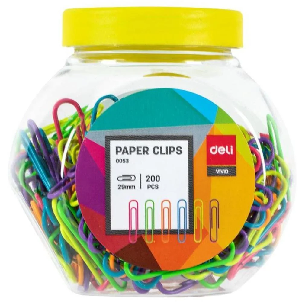 Clipe Colorido 6 Cores Metalicos 200Pcs Deli (Pote-200) - imagem 3
