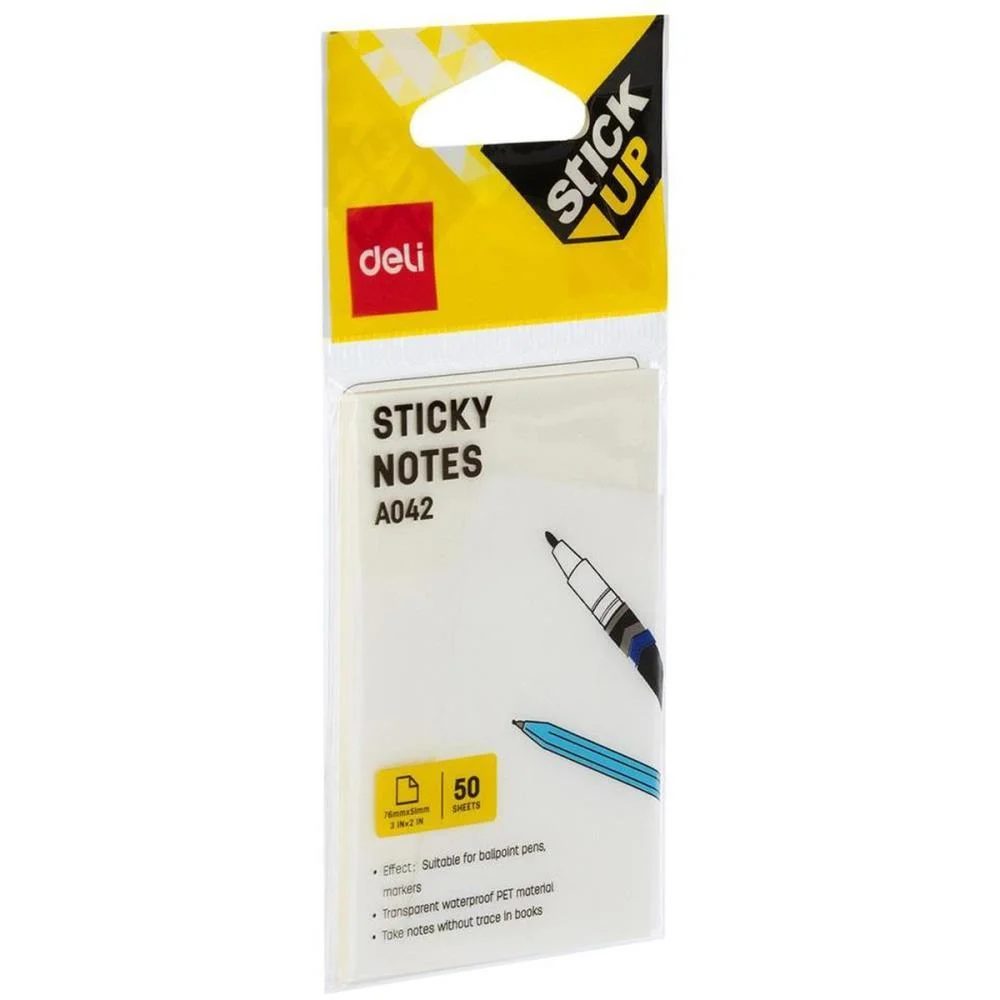 Bloco De Recado Autoadesivo 76X51Mm Transparente 50Fls Deli (Blister) - imagem 2