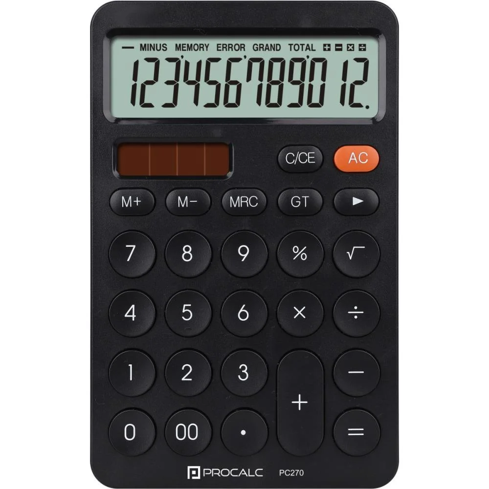 Calculadora De Mesa 12 Dig. Pt Solar/Bateria Pc270 Procalc (Unidade) - imagem 3