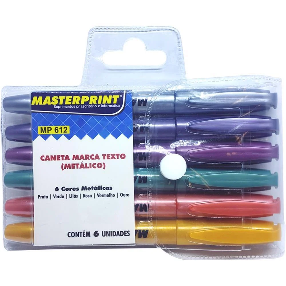 Caneta Marca Texto Mp 612 Metalico/Glitter 6Cores Masterprint (Estojo) - imagem 3