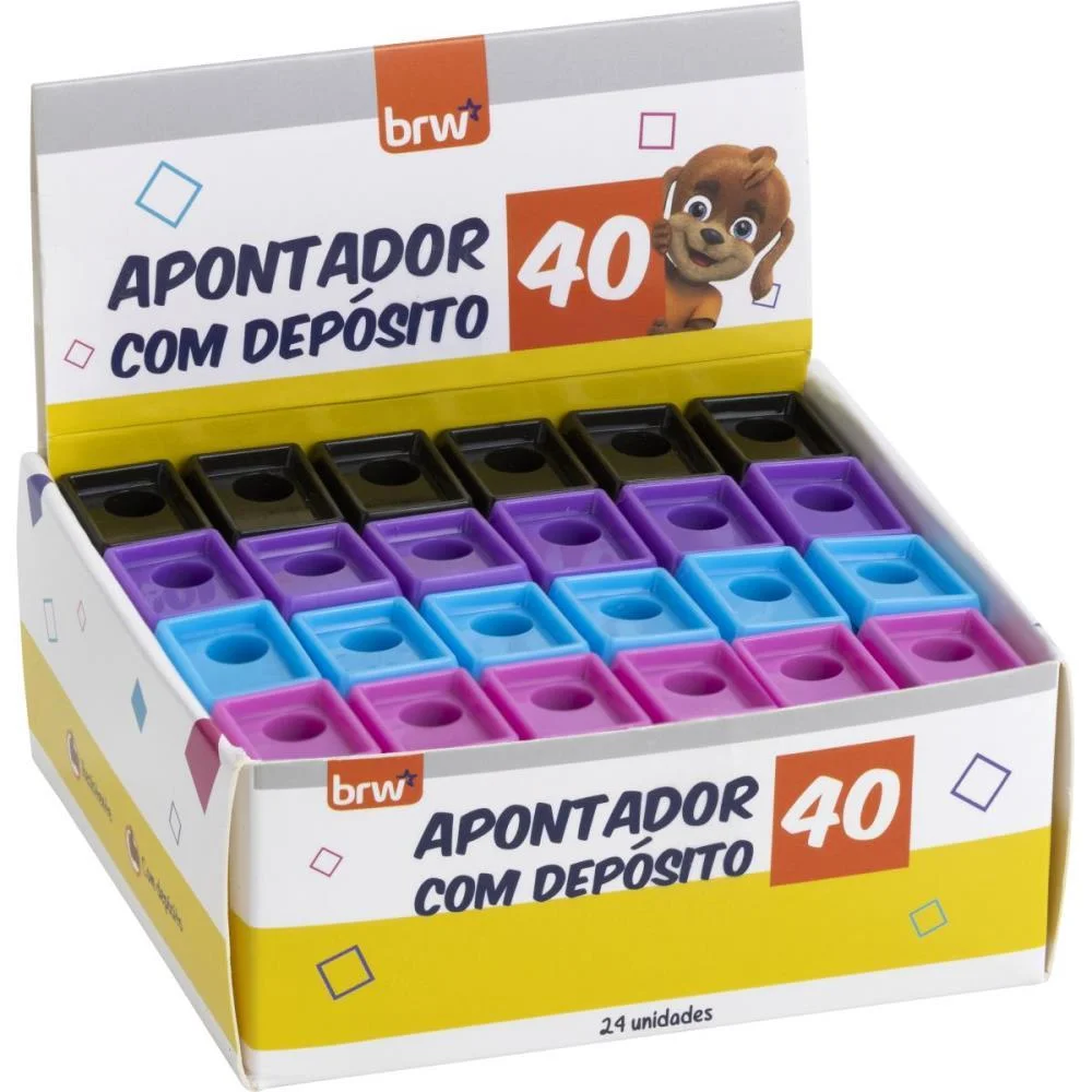 Apontador Com Deposito 40Mm Plastico Cores (S) Brw (Dp.c/24) - imagem 3