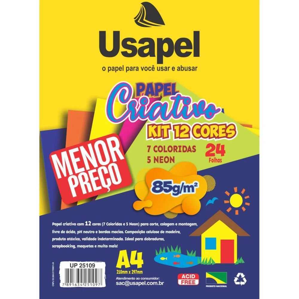 Bloco Para Educacao Artistica Usapel Criativo 12Cores A4 85G Filiperson (Pacote) - imagem 3