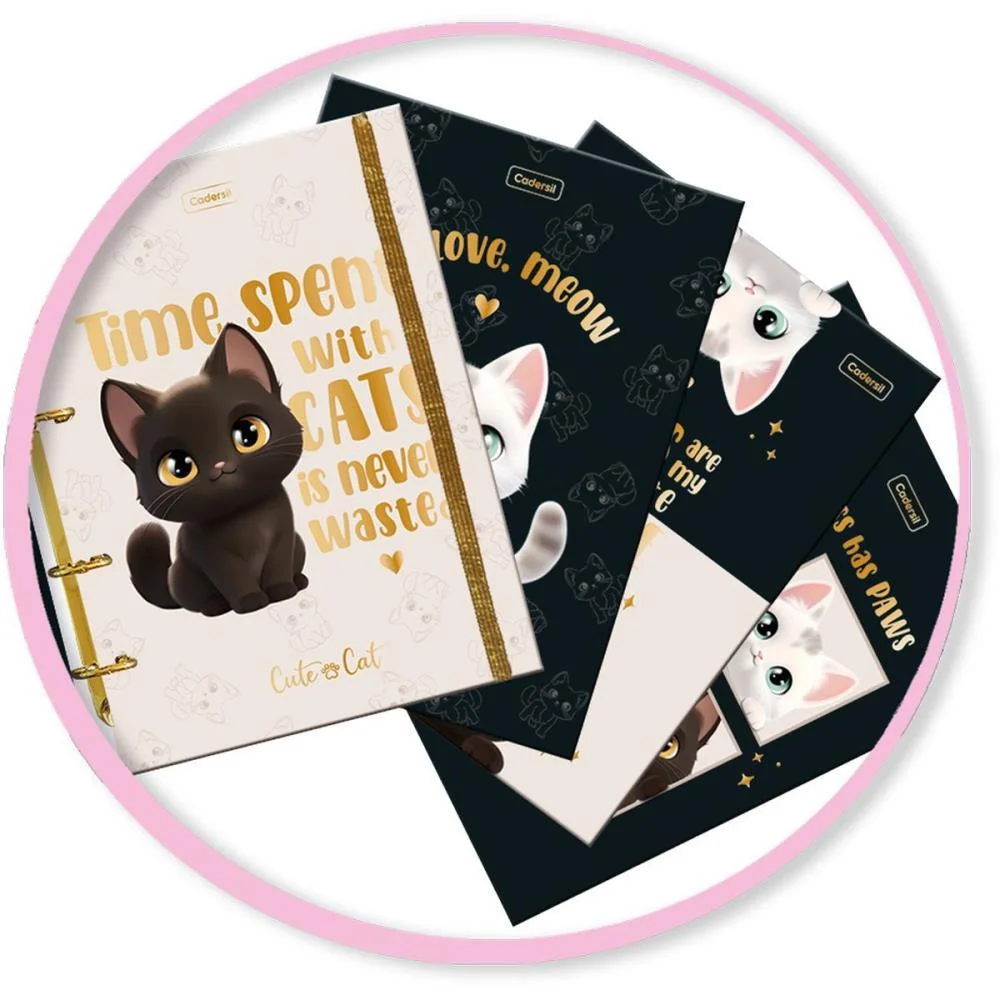 Caderno Argolado Cute Cat C/Elast 4Cap.incl.80F Cadersil (Unidade) - imagem 6
