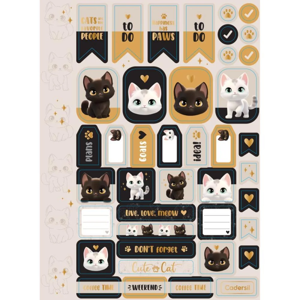 Caderno Argolado Cute Cat C/Elast 4Cap.incl.80F Cadersil (Unidade) - imagem 8