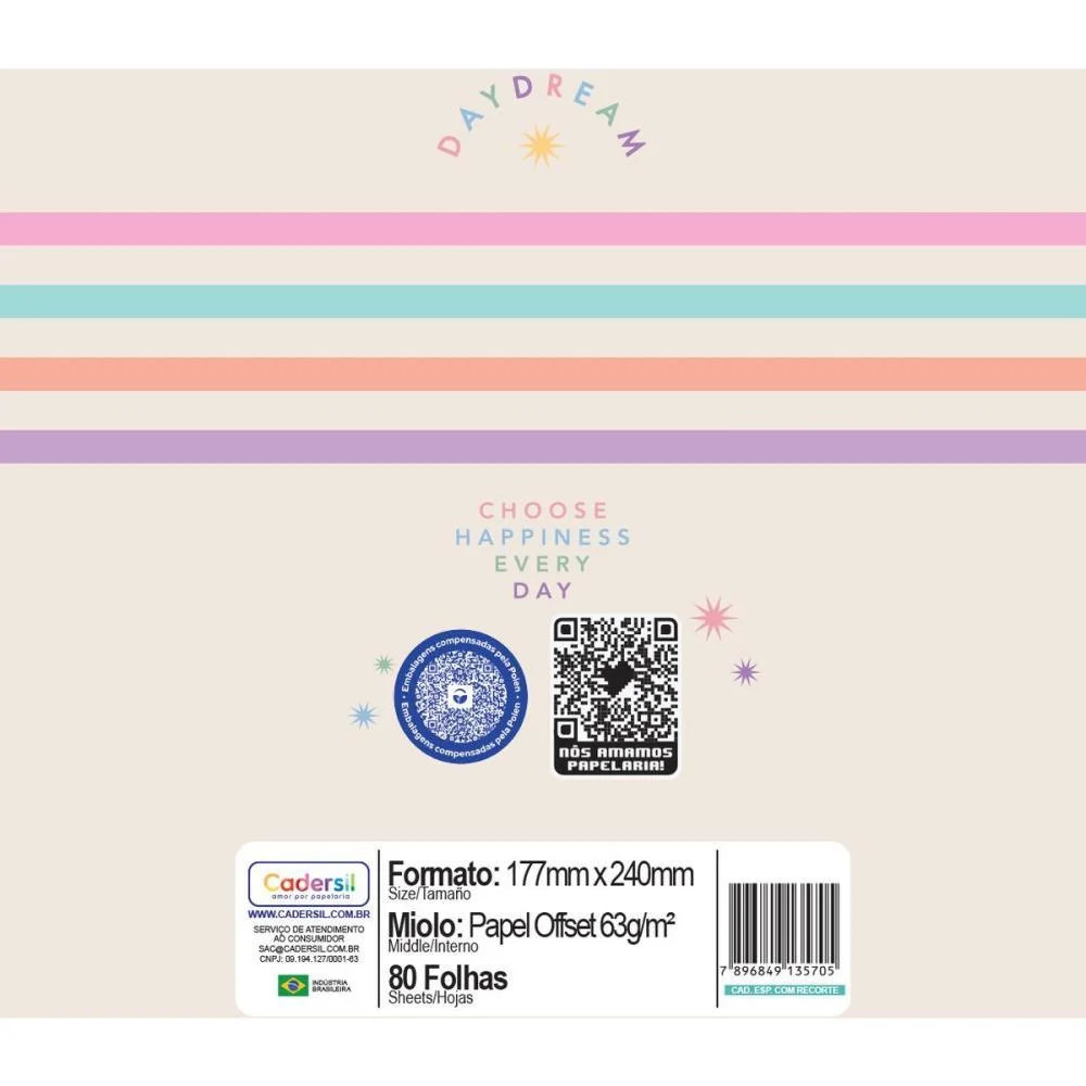 Caderno 01X1 Cp.dura Colegial Daydream C/4 Divisorias 80Fl(S Cadersil (Unidade) - imagem 10