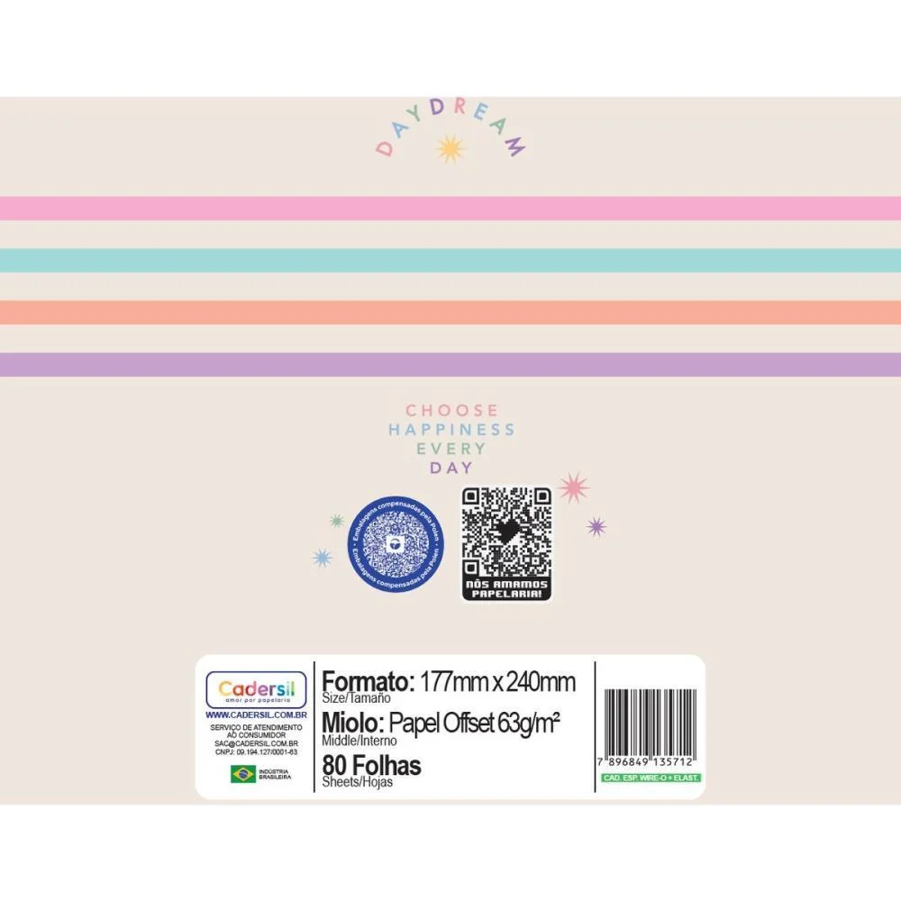 Caderno 01X1 Cp.dura Colegial Daydream C/Elas E Wire-O 80F(S Cadersil (Unidade) - imagem 9