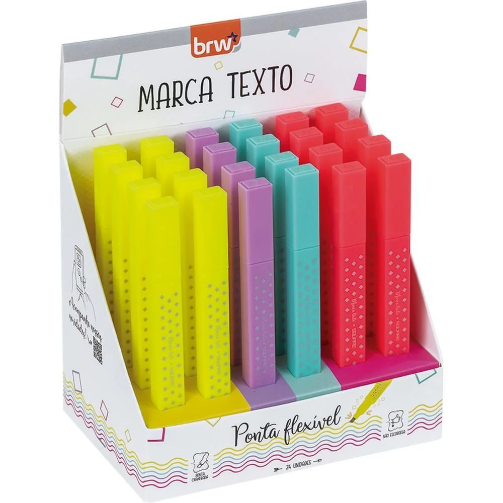 Caneta Marca Texto Square 4 Cores Neon Brw (Dp.c/24) - imagem 9