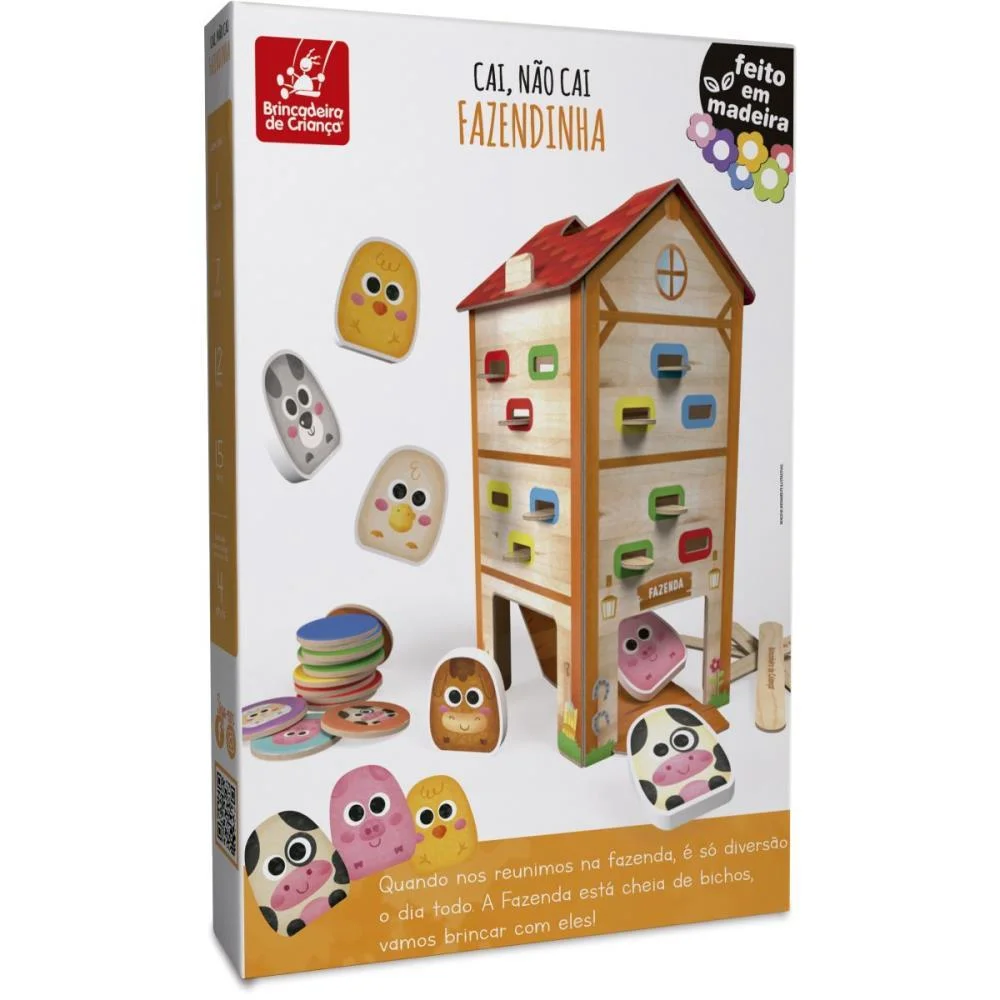 Brinquedo Pedagogico Madeira Fazendinha Cai Nao Cai Brinc. De Crianca (Unidade) - imagem 4