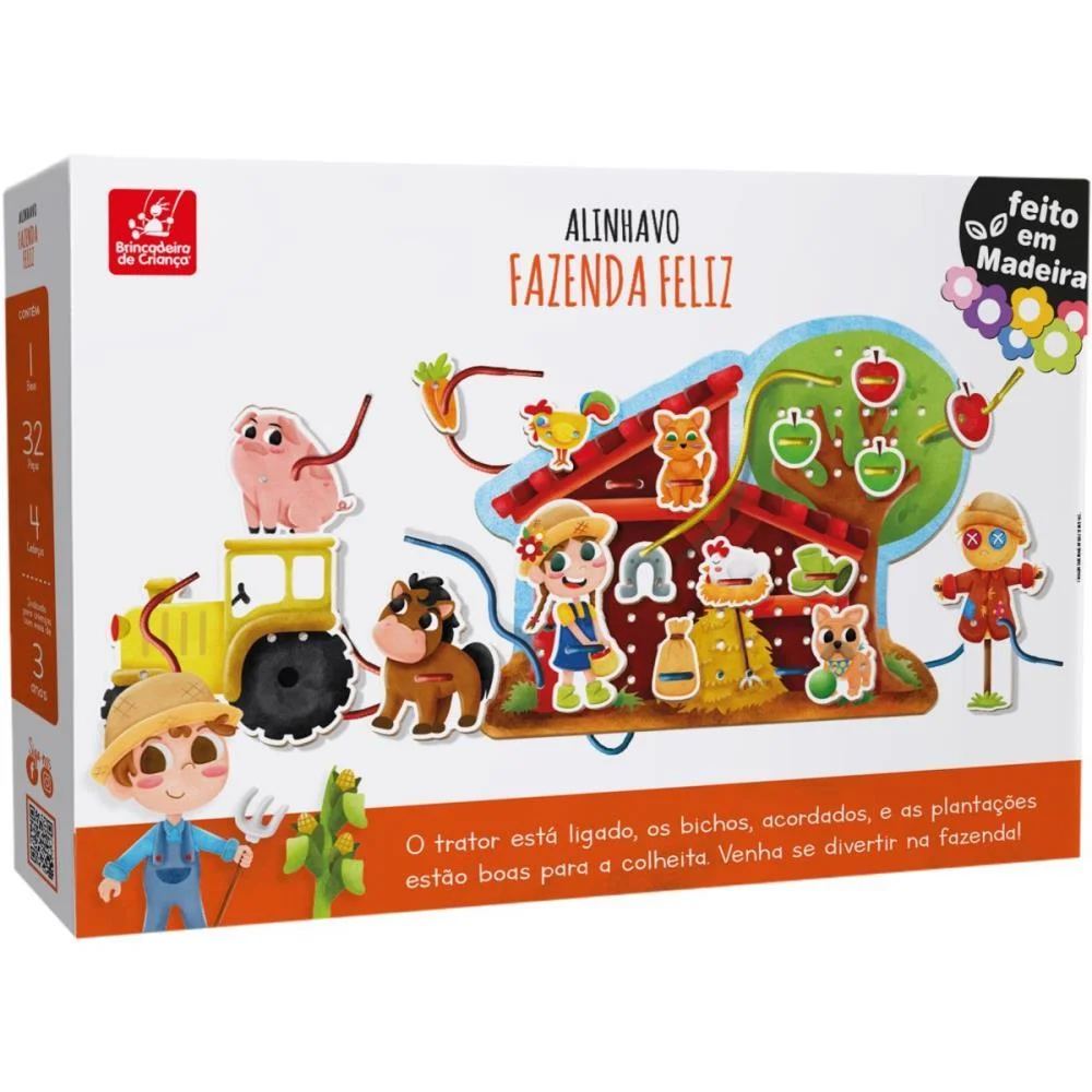 Brinquedo Pedagogico Madeira Alinhavo Fazendinha Feliz 32Pc Brinc. De Crianca (Unidade) - imagem 4