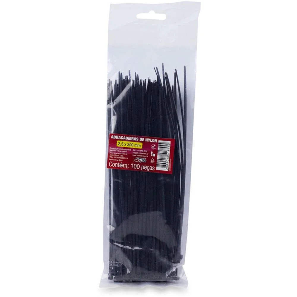 Abracadeira Nylon Preta 2,5X200Mm. Force Line (Pct.c/100) - imagem 3
