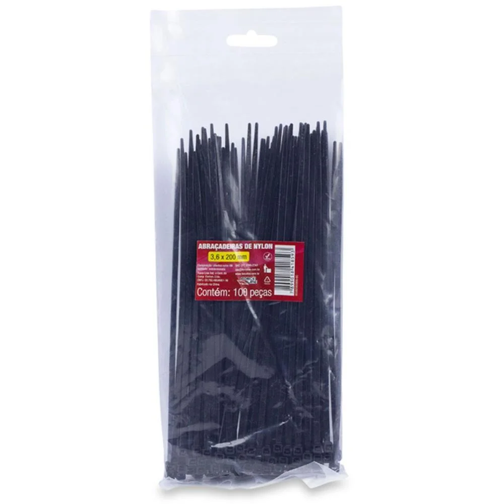 Abracadeira Nylon Preta 3,6X200Mm. Force Line (Pct.c/100) - imagem 2
