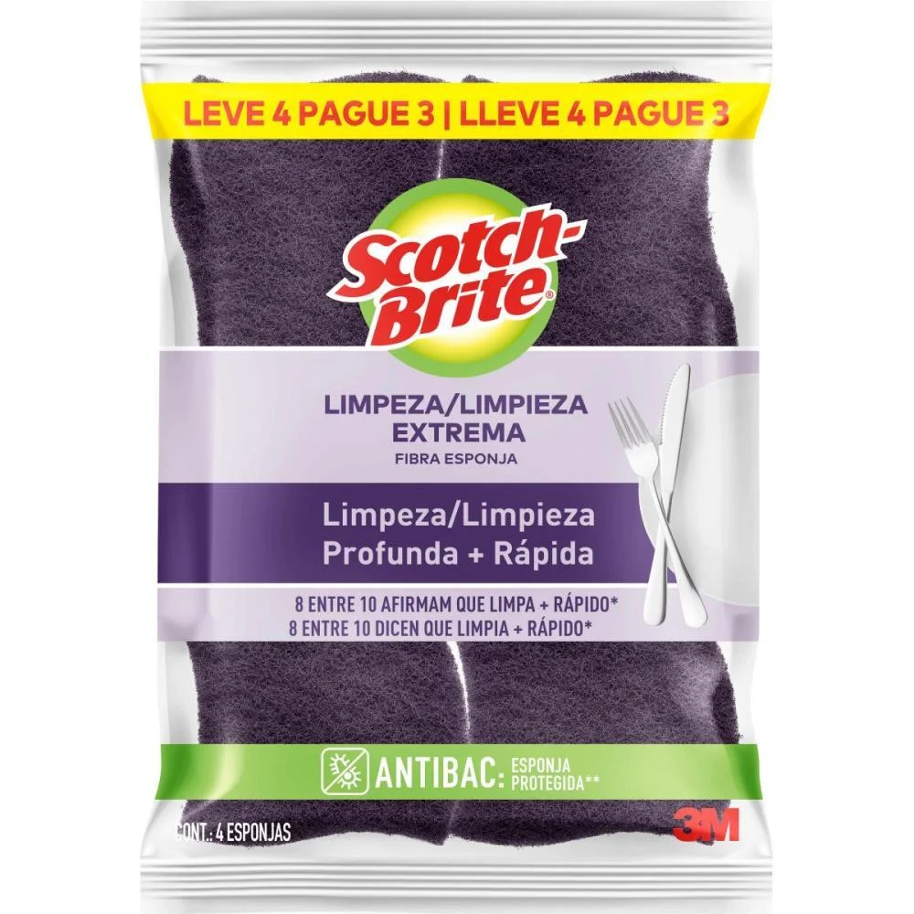 Esponja Para Limpeza Scotch Brite Extrema (Roxa) 3M (Bl.c/04) - imagem 3
