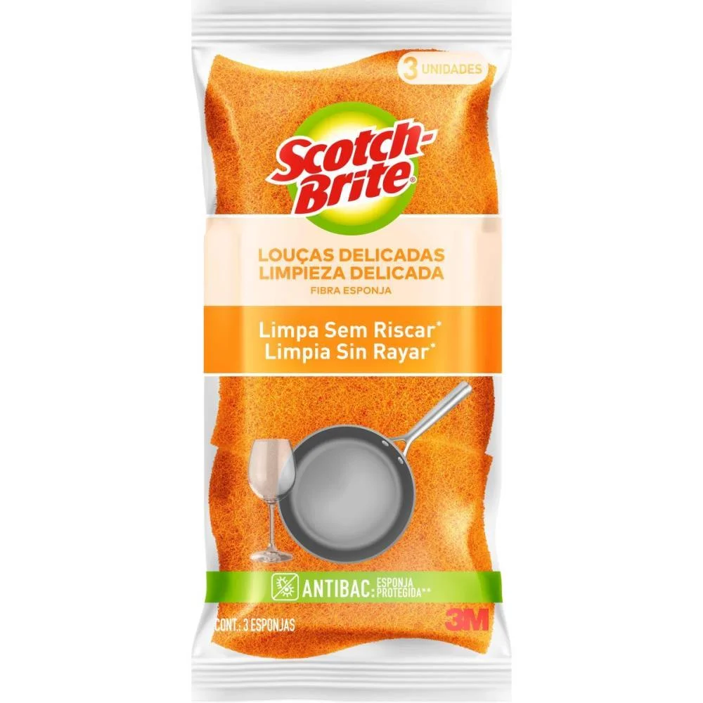 Esponja Para Limpeza Scotch Brite Nao Risca-Laranja 3M (Bl.c/03) - imagem 2