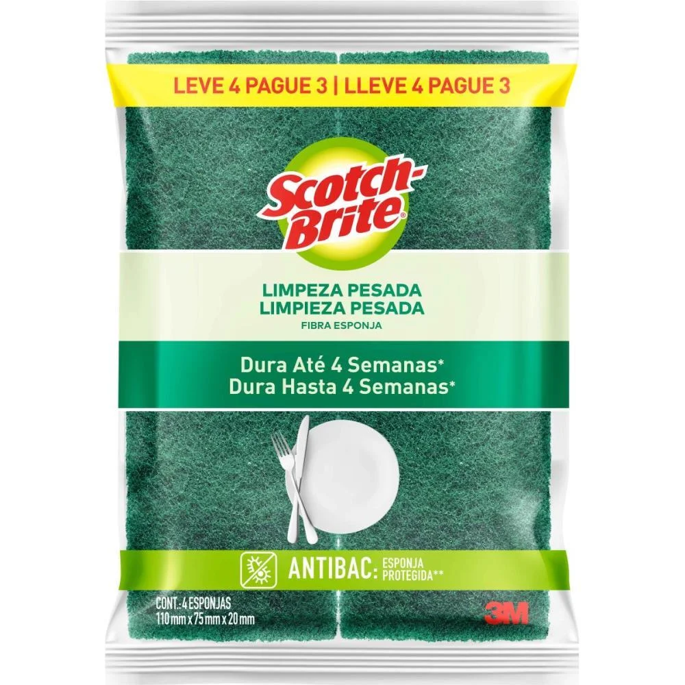 Esponja Para Limpeza Scotch Brite Cozinha-Verd/Amar 3M (Bl.c/04) - imagem 2