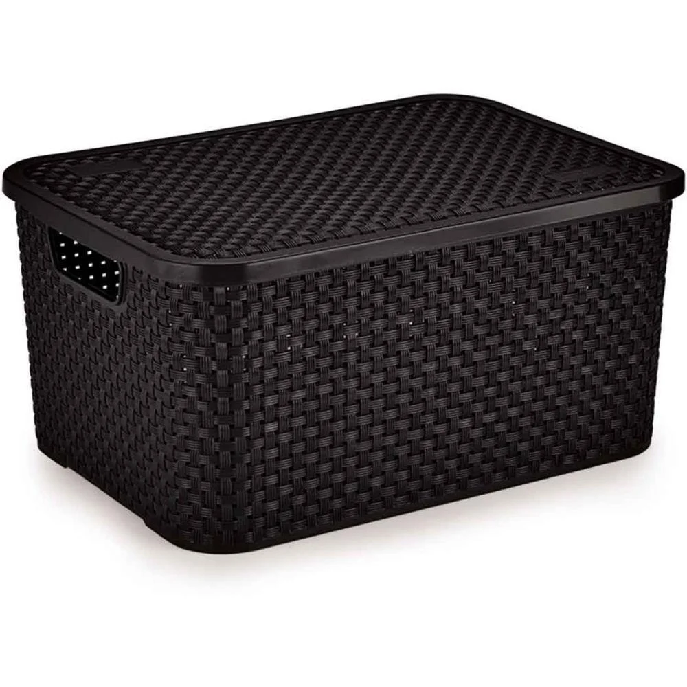 Caixa Plastica Multiuso Rattan C/Tampa Preto Gd 16L. Nitron (Unidade) - imagem 2
