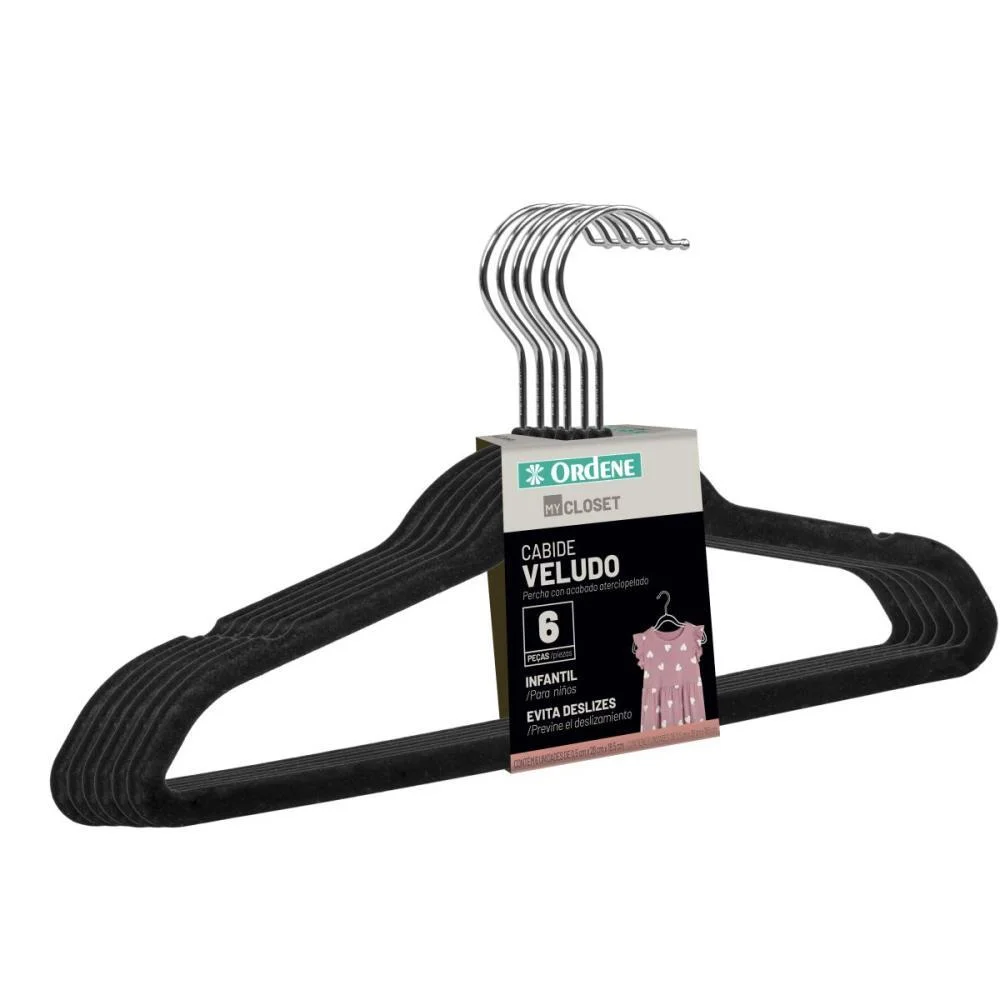 Cabide Veludo Preto Infantil C/6 Unid Ordene (Kit) - imagem 4