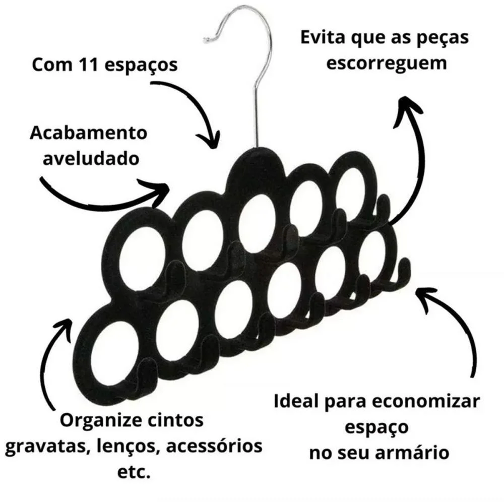 Cabide Veludo Preto P/ Lenços/Cintos Ordene (Unidade) - imagem 5