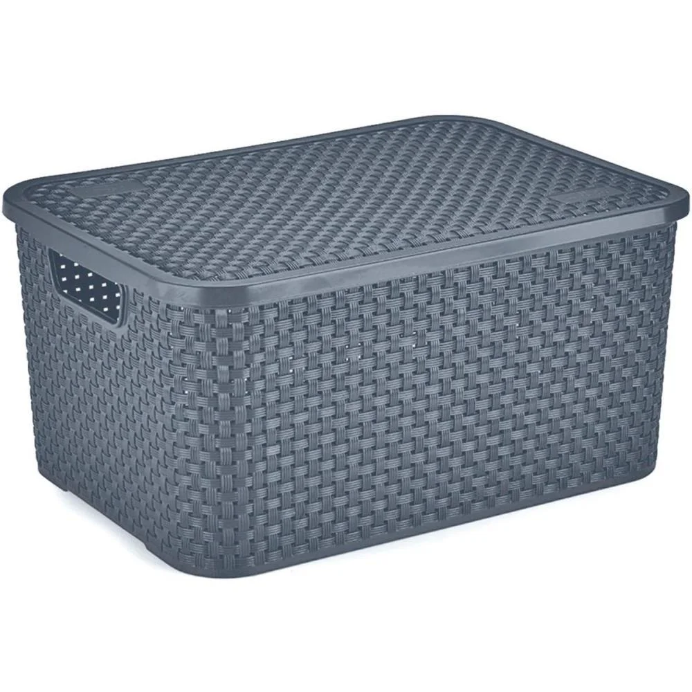 Caixa Plastica Multiuso Rattan C/ Tampa Chumbo Gd 16L. Nitron (Unidade) - imagem 3