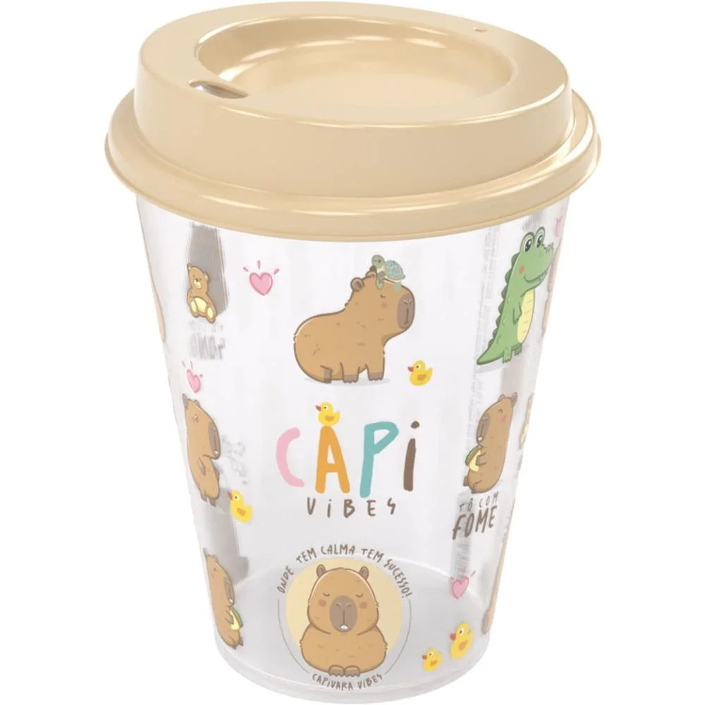 Copo Decorado Capivara C/Tampa E Bico 270Ml Plasutil (Unidade) - imagem 3