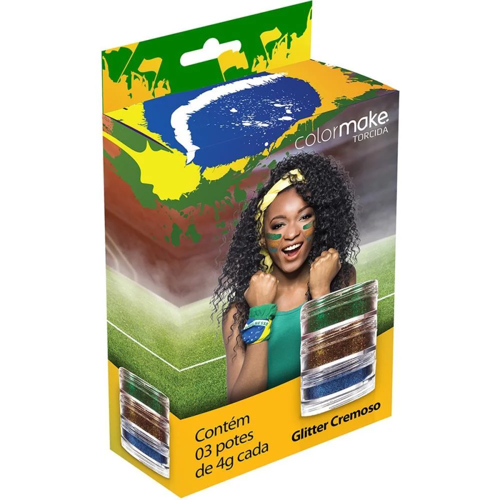 Copa Do Mundo Pintura Facial Gliter Az/Vd/Am Colormake (Kit.c/03) - imagem 4
