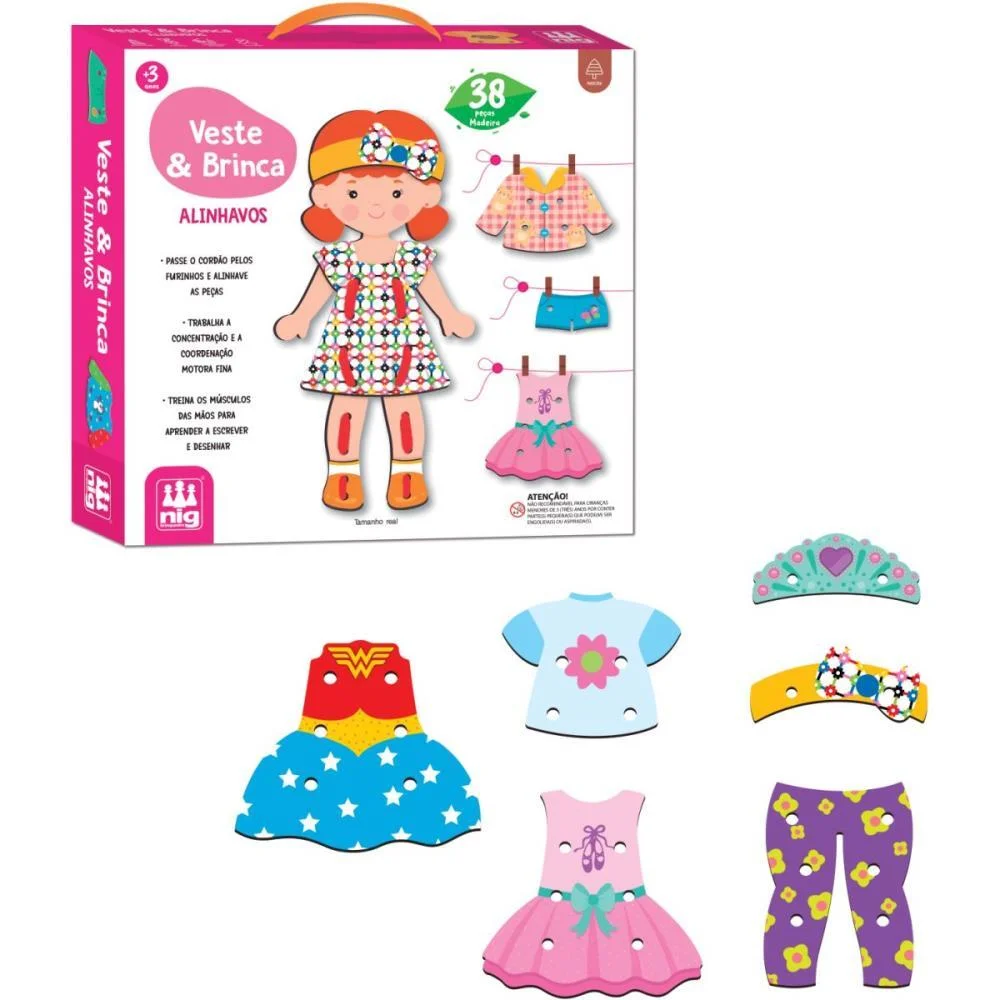 Brinquedo Educativo Alinhavo Veste E Brinca Madeir Nig Brinquedos (Unidade) - imagem 3