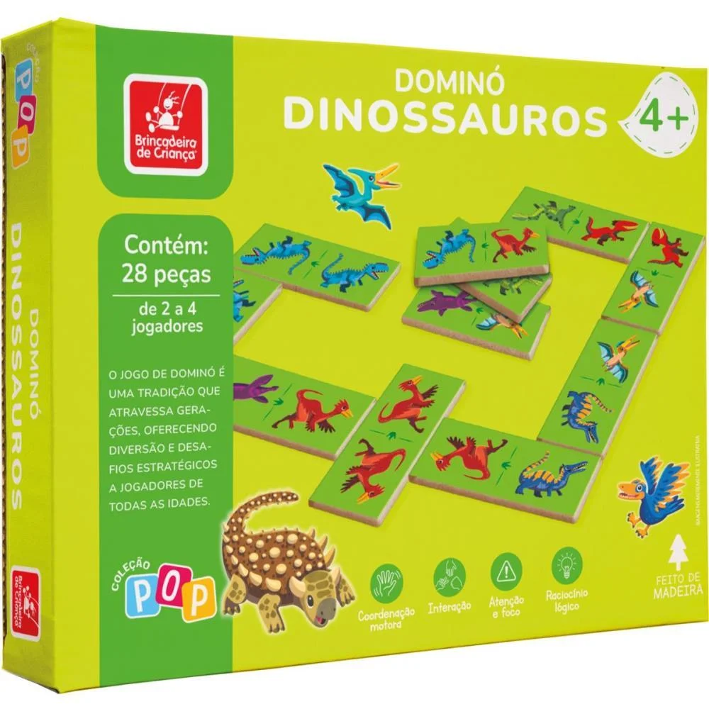 Domino Dinossauros Em Madeira 28Pcs Brinc. De Crianca (Unidade) - imagem 2