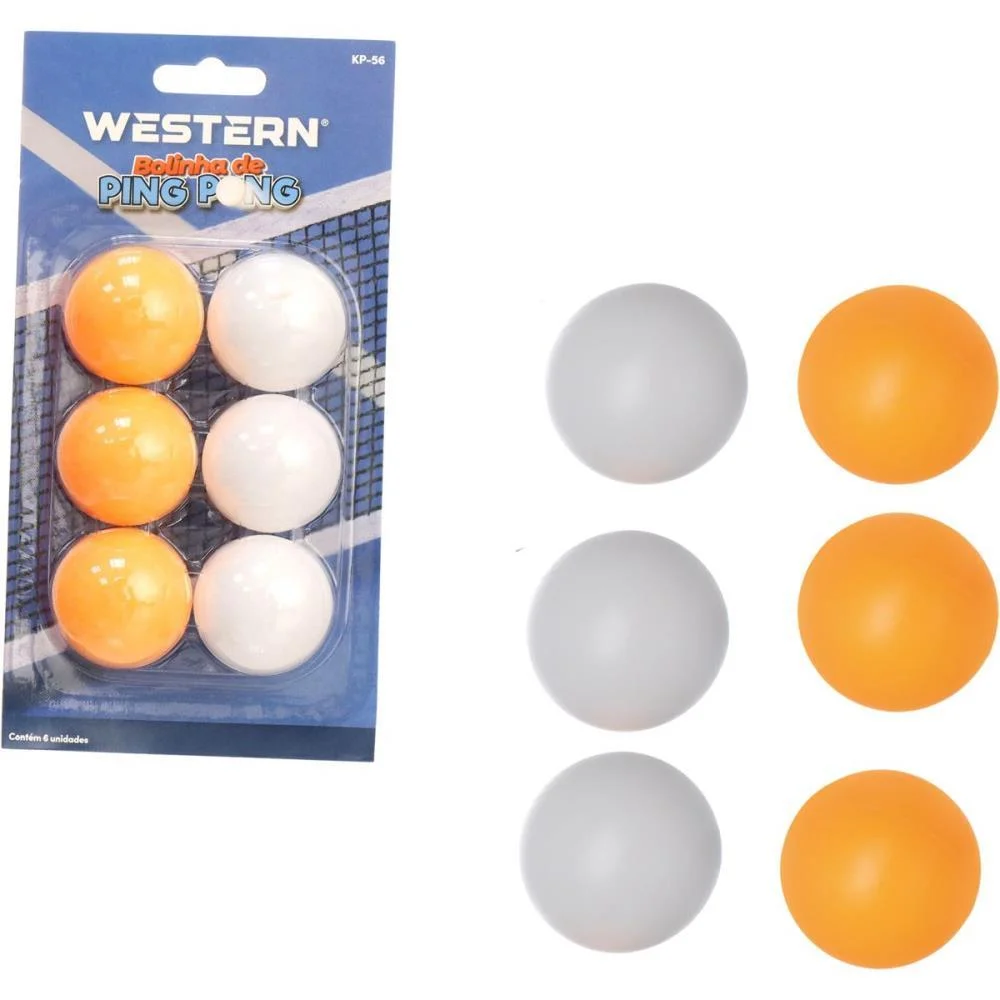 Bola De Ping Pong 3 Branca E 3 Laranja Western (Blister) - imagem 3