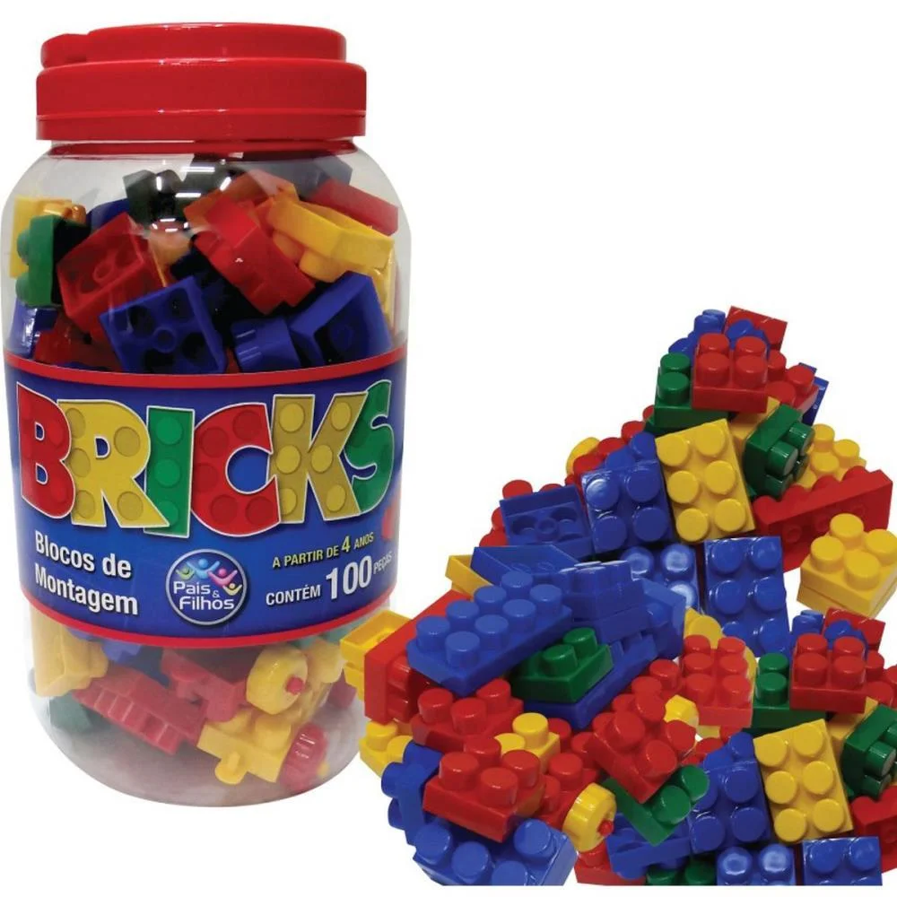Brinquedo Para Montar Bricks Blocos Montagem 100Peca Pais E Filhos (Pote) - imagem 2