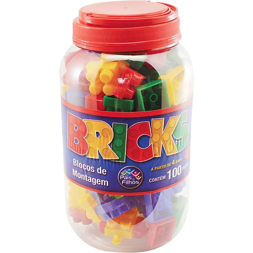 Brinquedo Para Montar Bricks Blocos Montagem 100Peca Pais E Filhos (Pote) - imagem 6