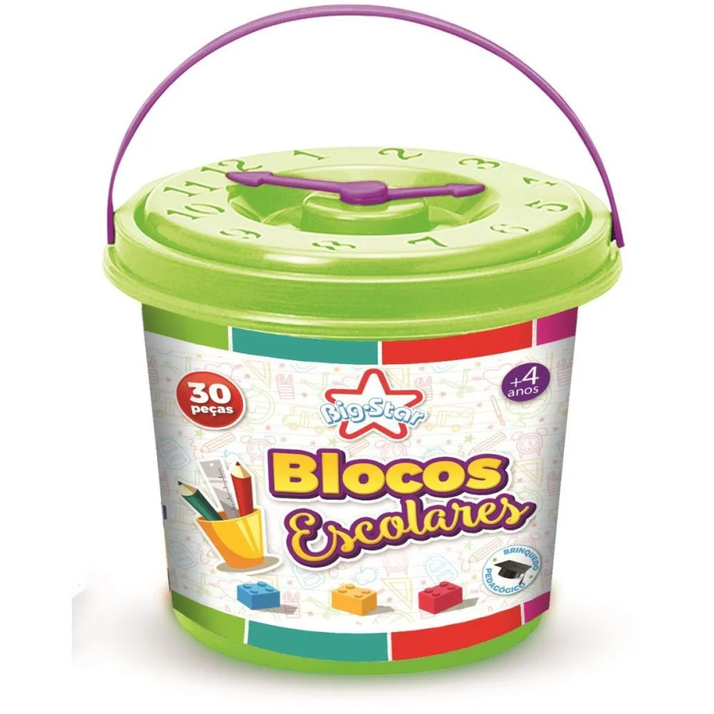 Brinquedo Para Montar Balde Blocos Escolares 30 Pcs Big Star (Unidade) - imagem 4