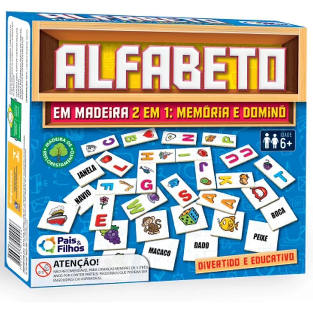 Brinquedo Pedagogico Madeira Alfabeto Domino E Memoria Pais E Filhos (Unidade) - imagem 11