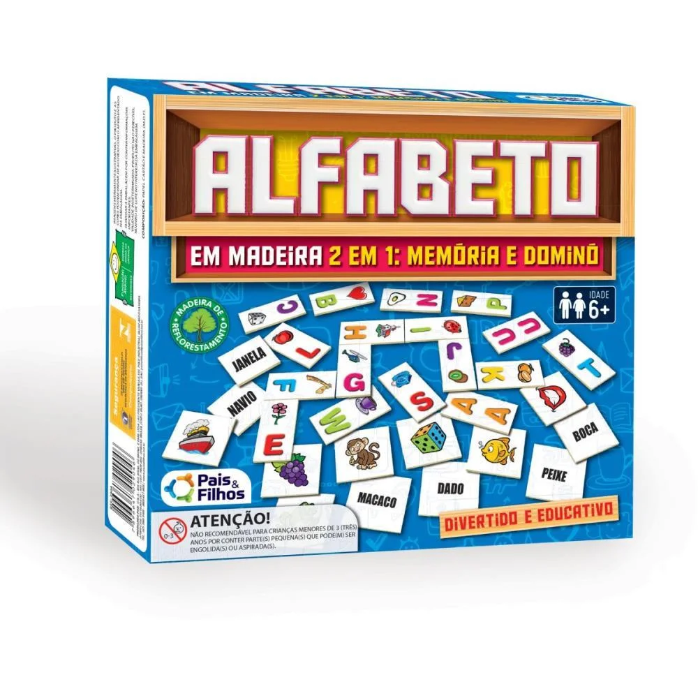 Brinquedo Pedagogico Madeira Alfabeto Domino E Memoria Pais E Filhos (Unidade) - imagem 7