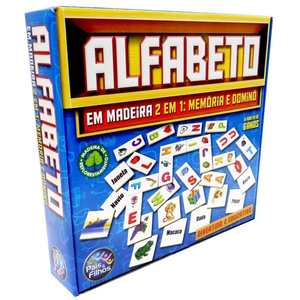 Brinquedo Pedagogico Madeira Alfabeto Domino E Memoria Pais E Filhos (Unidade) - imagem 8
