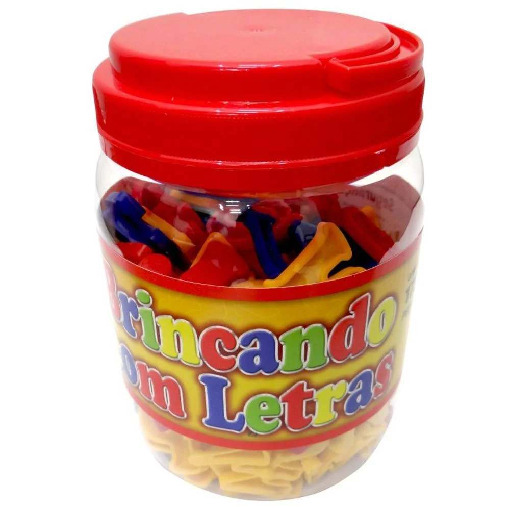 Brinquedo Pedagogico Brincando C/ As Letras 173Pcs Pais E Filhos (Pote) - imagem 8