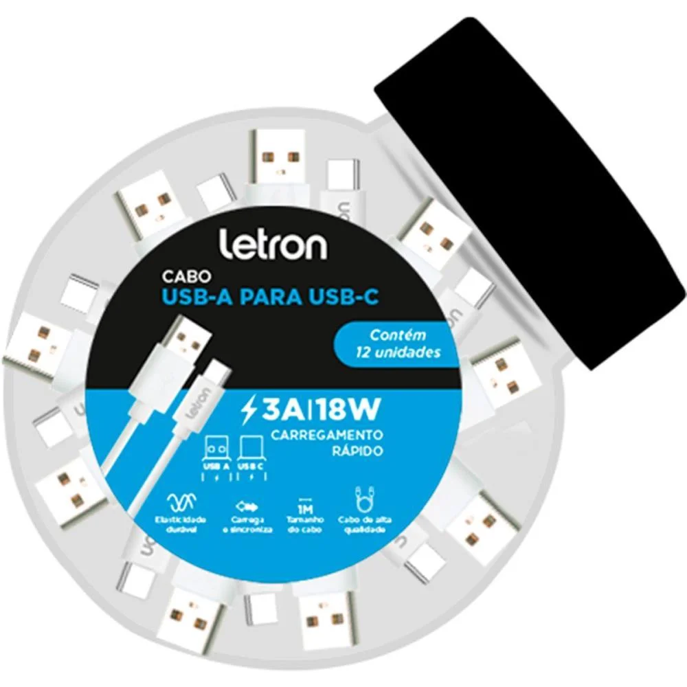 Cabo Usb Tipo-C Usb-A P/Usb-C 3A 18W Br Leonora (Pote-12) - imagem 2