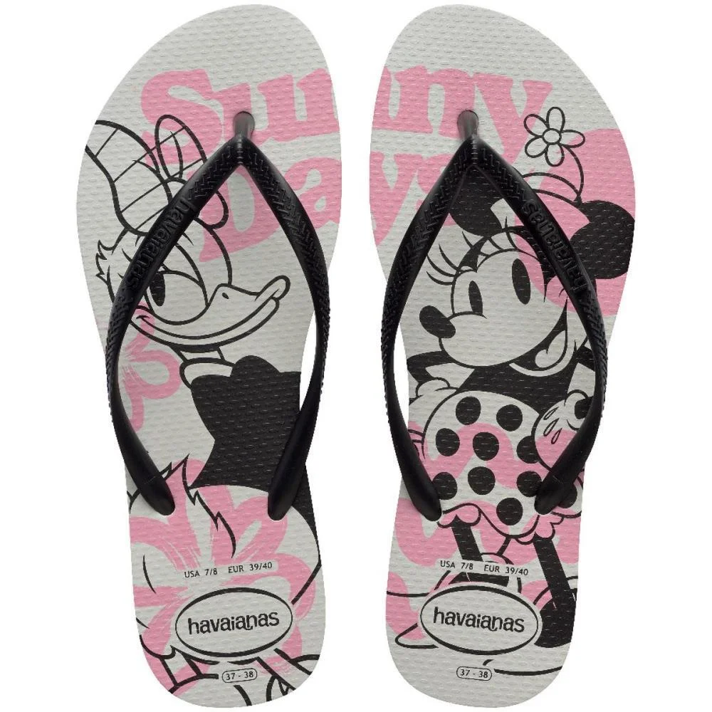 Chinelo Havaianas Feminino Slim Disney 37/8 Branco/Preto Havaianas (Par) - imagem 2