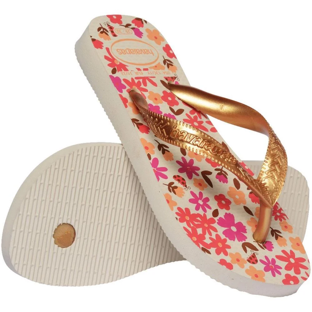 Chinelo Havaianas Infantil Kids Flores 31/2 Bege/Dourado Havaianas (Par) - imagem 5