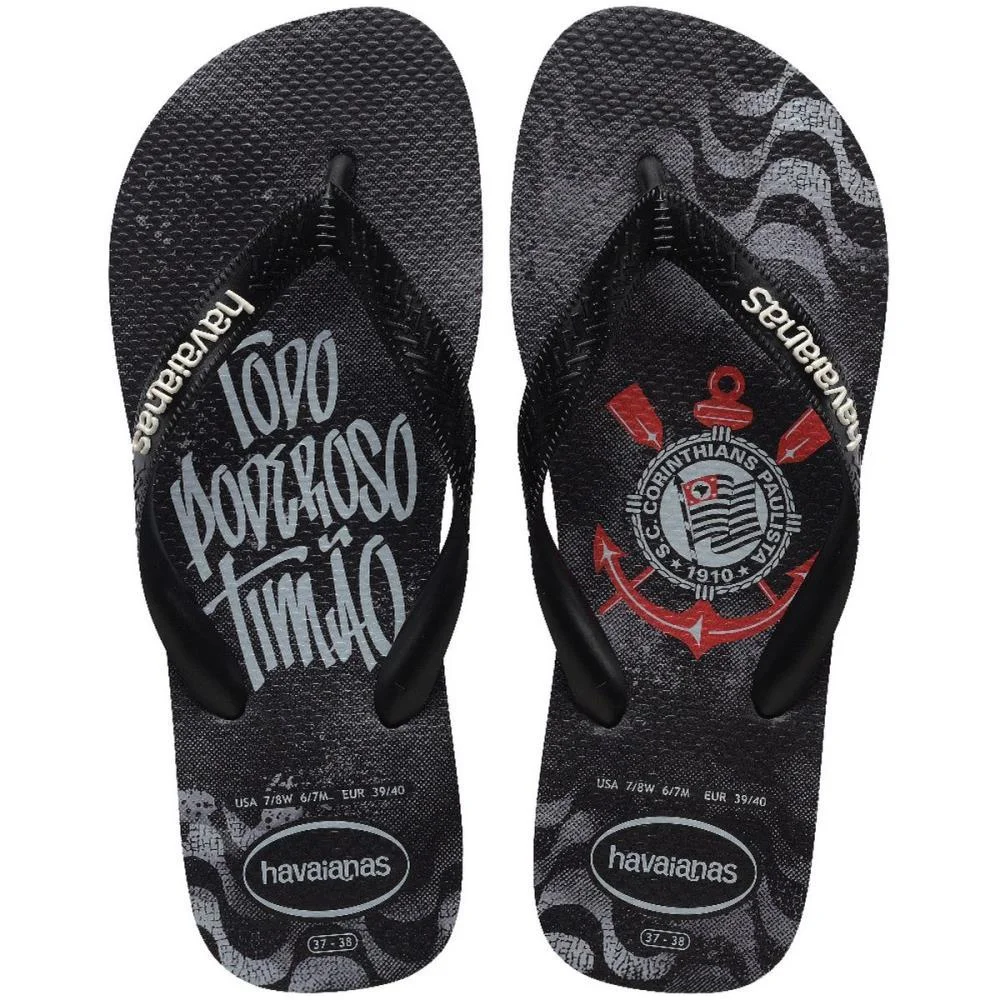 Chinelo Havaianas Masculino Top Corinthians 37/8 Preto Havaianas (Par) - imagem 2