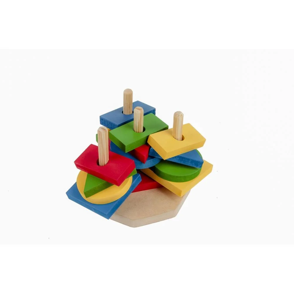 Brinquedo Pedagogico Madeira Torre De Forma Geometrica 16Pc Carlu (Unidade) - imagem 3