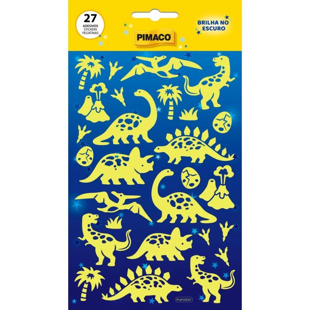 Adesivos Decorados Dino Brilha Escuro 1Fl 27 Etiq Pimaco (Cartela) - imagem 3