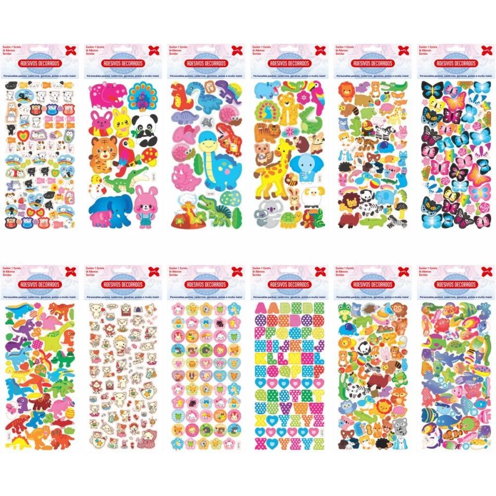 Adesivos Decorados 10X24Cm. Animais Cartela Sort. Make+ (Pct.c/24) - imagem 2
