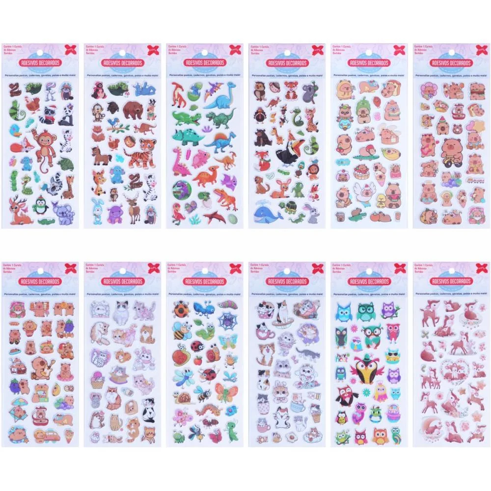 Adesivos Decorados 10X24Cm. Animais Kids Cart.sor Make+ (Pct.c/24) - imagem 3